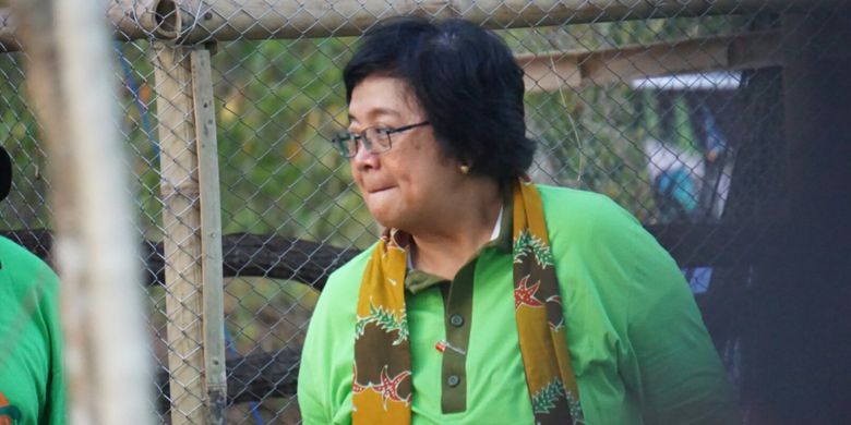 Menteri Lingkungan Hidup dan Kehutanan Siti Nurbaya saat melepasliarkan satwa liar di acara Hari Konservasi Alam Nasional di Taman Nasional Baluran, Jawa Timur, Kamis (10/8/2017).