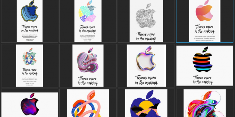 Undangan peluncuran Apple dibuat dalam berbagai desain logo. 