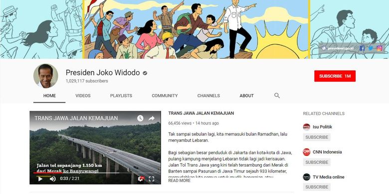 Ilustrasi halaman Youtube Presiden Joko Widodo