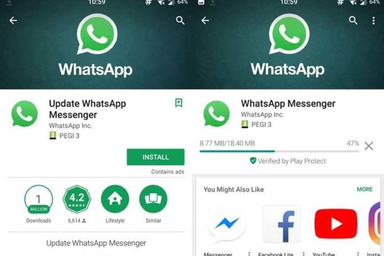 Perbedaan Whatsapp Palsu (kiri) dan Asli(kanan)