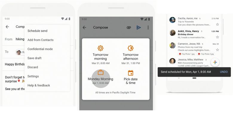 Ilustrasi fitur Schedule send di aplikasi Gmail