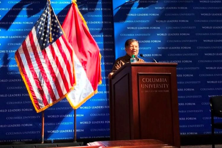 Wakil Presiden RI Jusuf Kalla memberikan kuliah umum di Universitas Columbia, New York, Amerika Serikat (AS), Jumat (22/9/2017).
