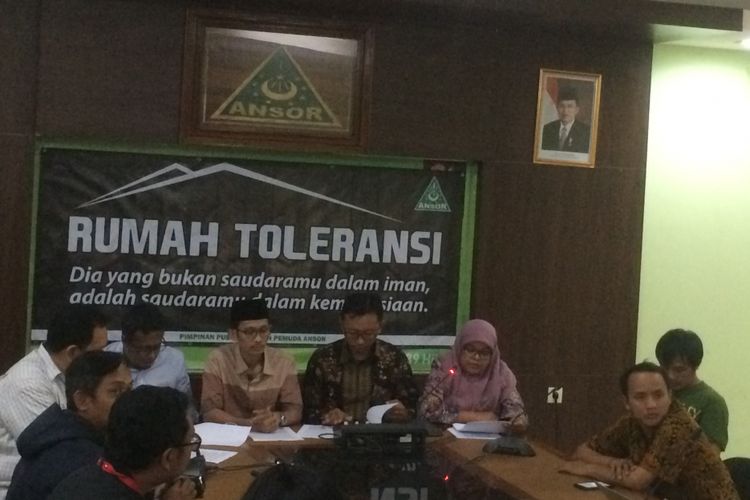 Konferensi pers terkait penyerangan jemaah Ahmadiyah di Lombok Timur. Konpers dilakukan di kantor Pimpinan Pusat GP Ansor, Jakarta, Rabu (6/6/2018).