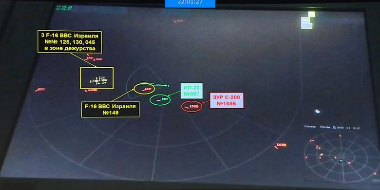 Dari gambar radar S-400, terlihat titik dengan berbagai warna menunjukkan posisi pesawat intai Ilyushin Il-20, jet tempur F-16 Israel, dan sistem rudal S-200 Suriah. Il-20 jatuh pada pekan lalu setelah tak sengaja ditembak Suriah. Rusia menuduh Israel bertanggung jawab setelah jet tempurnya berada di belakang pesawat.