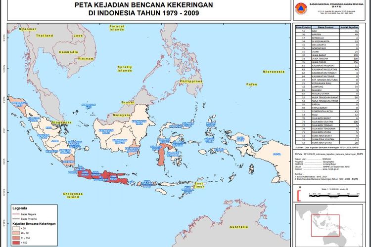 Peta kejadian bencana kekeringan di Indonesia tahun 1979-2009
