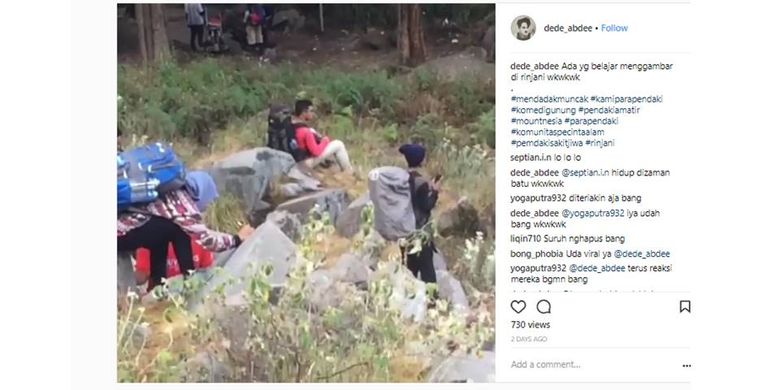 Video pendaki mencoret batu di Gunung Rinjani tengah viral.