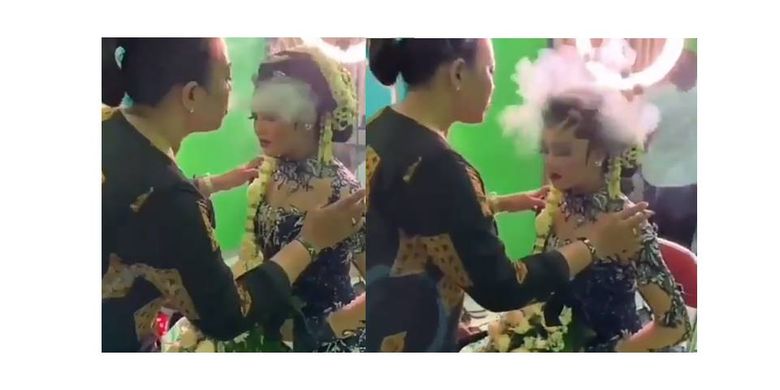 Viral, video perias pengantin sebul asap rokok ke pengantin wanita beredar di media sosial Twitter pada Jumat (7/6/2019).