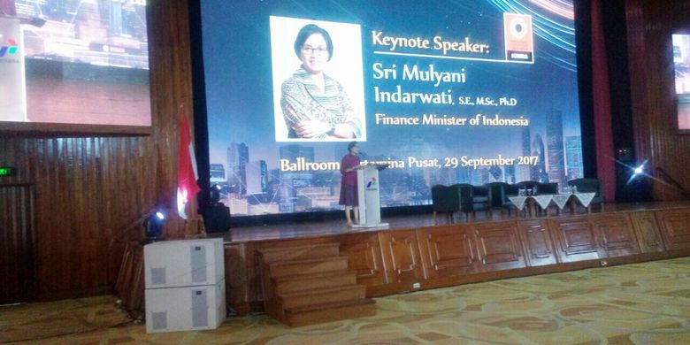 Menteri Keuangan (Menkeu) Sri Muyani Indrawati saat menjadi pembicara di Kantor Pertamin Pusat, Jakarta, Jumat (29/9/2017).