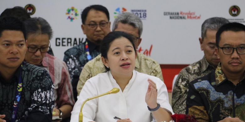 Menko PMK Puan Maharani saat konferensi pers kesiapan Asian Para Games 2018 di Jakarta, Kamis (10/4/2018).