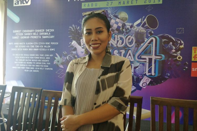 Evi Masamba saat ditemui dalam jumpa pers Konser Indonesia Keren 4 di kawasan Ancol, Jakarta Utara, Rabu (27/3/2019).