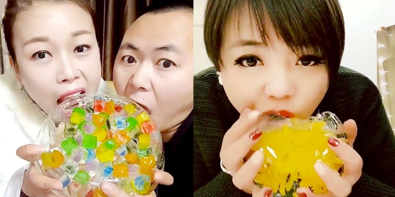 Makan es batu jadi populer di China. Banyak warganet yang menyaksikan siaran langsung makan es batu. (CGTN)