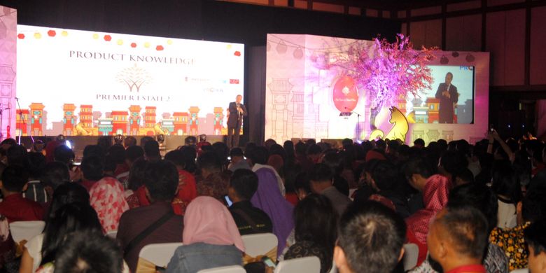 Suasana acara product knowledge Premier Estate 2 dihadiri lebih dari 1.000 agen properti Jabodetabek di Gedung Pewayangan Kautaman, Taman Mini Indonesia Indah (TMII), Jakarta, Selasa (6/3/2018). 