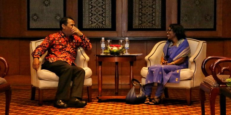Menteri Pertanian Andi Amran Sulaiman melakukan pertemuan dengan Asisten Direktur Jenderal FAO Kundhavi Kadiresan, di Hotel Aryaduta Menteng, Jakarta, pada Kamis (4/4/2019). 