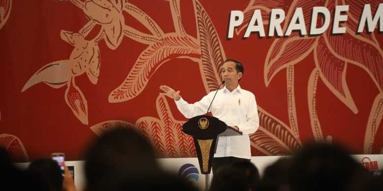 Presiden Joko Widodo di peluncuran Hari Belanja Diskon Indonesia (HBDI) dan Parade Merk Lokal Indonesia 2019 di Senayan City, Jakarta, Kamis (15/8/2019).