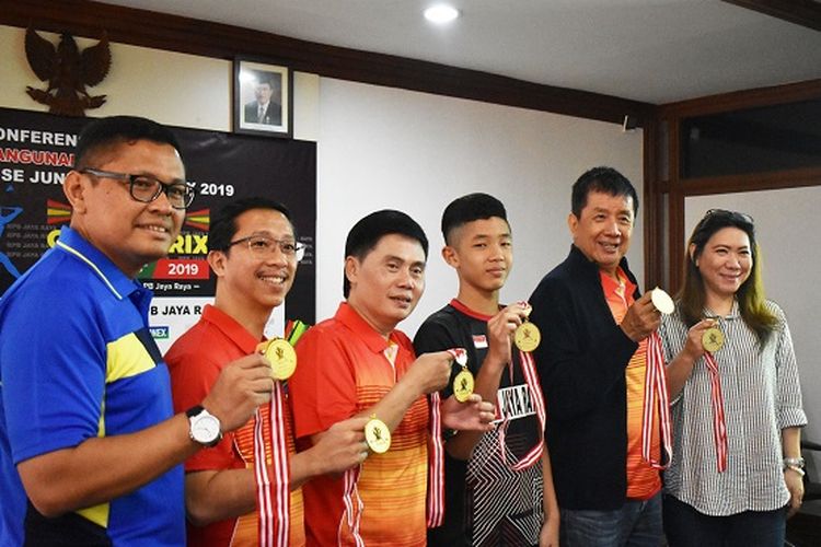 Konferensi Pers Turnamen Pembangunan Jaya Raya Junior Grand Prix 2019 di Gedung Jaya, Jumat (26/42019).
