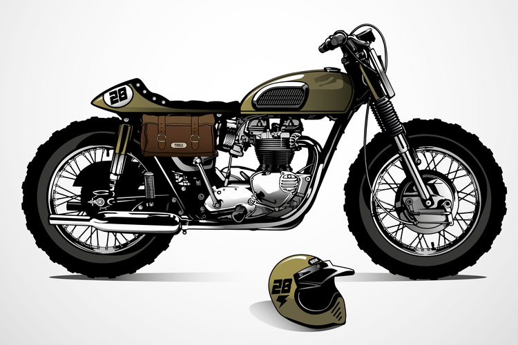 Ilustrasi motor retro gaya street tracker. 