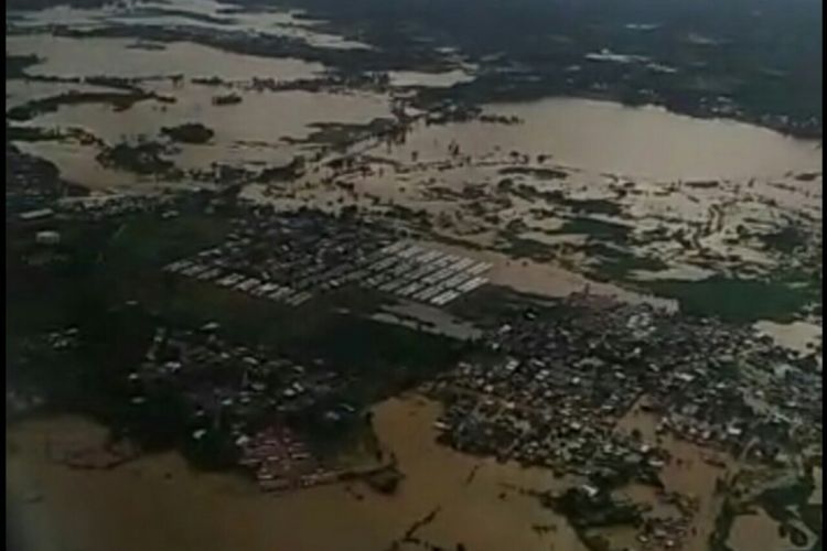 Pantauan lewat udara lokasi banjir di Kota Makassar,  Rabu (23/1/2019).