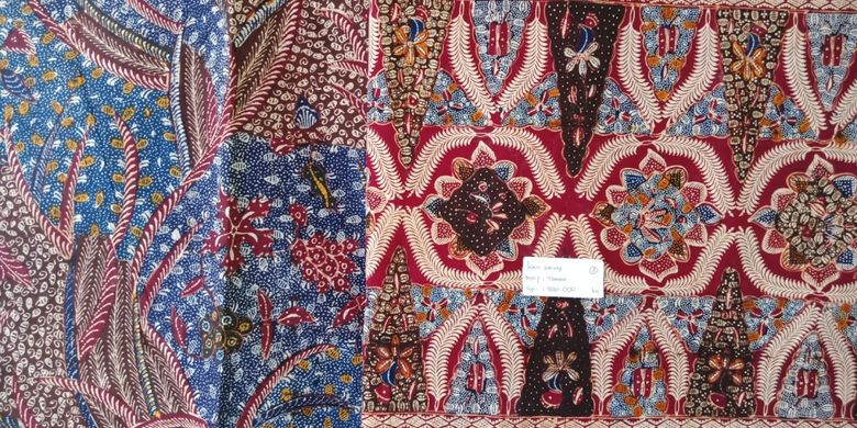 Batik 3 negara atau batik syafaiyah dari Batang, dengan motif khasnya dan tiga warna yang selalu melekat, diambil di Sentra Bati Safaiyah, Batang, Jawa Tengah, Rabu (2/5/2018).