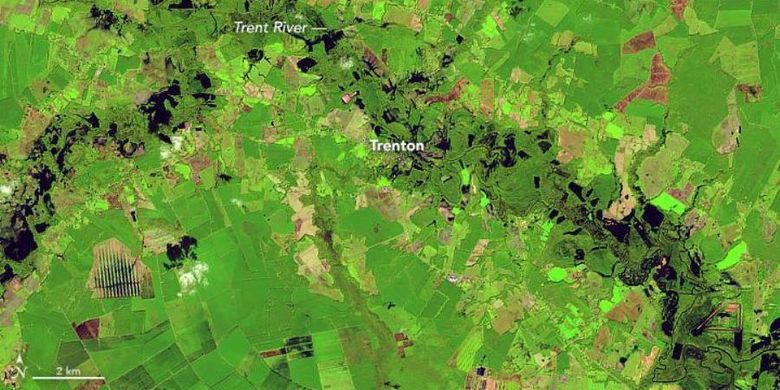 Gambar ini menunjukkan rupa Sungai Trent pada 19 September 2018 dengan warna salah.