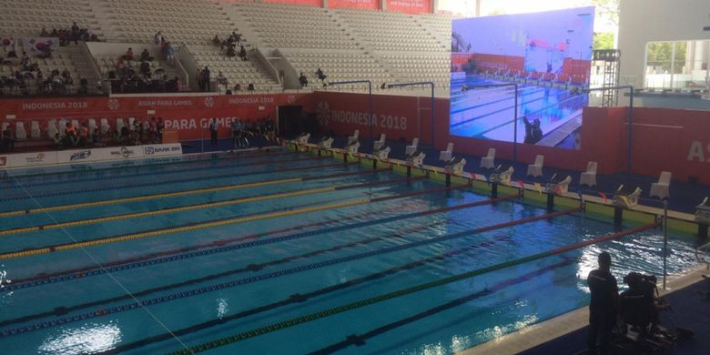 Lokasi pertandingan para swimming Asian Para Games 2018 nomor gaya bebas putri 200 meter (S14), di Stadion Akuatik, Kompleks GBK Jakarta (7/10/2018).