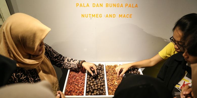 Pengunjung melihat pameran bertema Banda, Warisan untuk Indonesia di Galeri Nasional, Jakarta, Sabtu (23/9/2017). Pameran ini dalam rangka memperingati 350 tahun Perjanjian Breda dan dilaksanakan pada 20 September - 4 Oktober 2017.