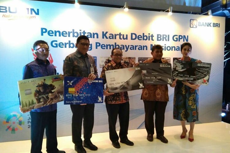 PT Bank Rakyat Indonesia (Persero) Tbk (BRI) meluncurkan kartu debit berlogo Gerbang Pembayaran Nasional (GPN) di Jakarta, Rabu (11/4/2018).