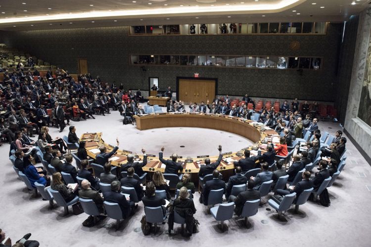 Pemungutan suara di Dewan Keamanan PBB, Senin (18/12/2017), untuk resolusi yang menentang langkah Amerika Serikat mengakui Yerusalem sebagai ibu kota Israel. Meski didukung 14 dari 15 negara anggota Dewan Keamanan PBB, resolusi itu gagal terbit karena Amerika menggunakan hak vetonya.