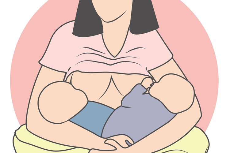 Ilustrasi menyusui bayi kembar