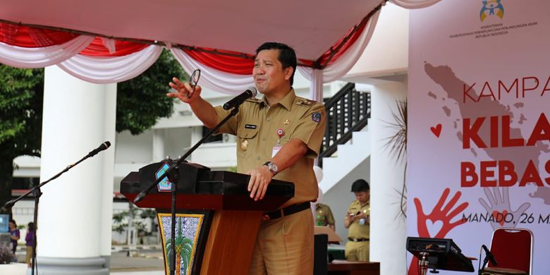 Wakil Gubernur Sulawesi Utara Steven Kandouw dalam acara kampanye kilau generasi bebas HIV AIDS dan Narkoba, Psikotropika dan Zat Adiktif (Napza) lainnya di Lapangan Kantor Gubernur, Selasa (26/03/2019) pagi.