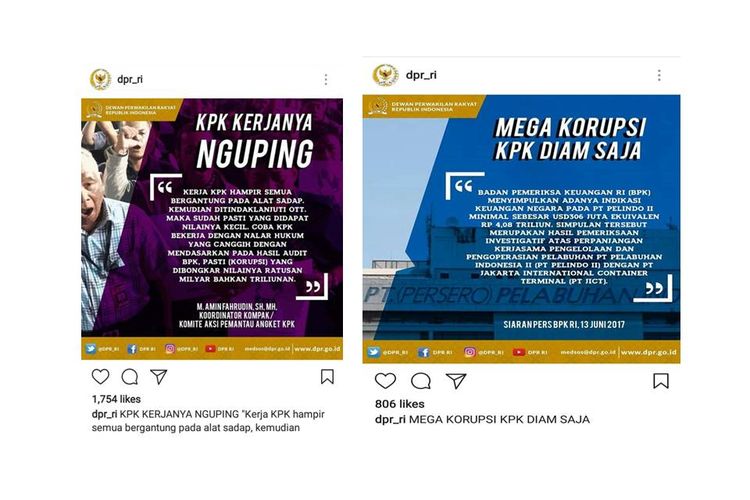 Dua postingan akun resmi DPR soal KPK mengundang reaksi warganet. 