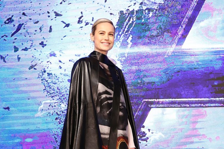 Brie Larson menghadiri press conference untuk film produksi Marvel Studios, Avengers: Endgame, di seoul, Korea Selatan, pada 15 April 2019.