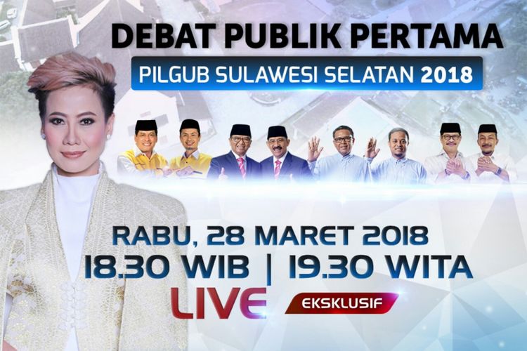 Debat kandidat Pilkada Sulsel akan disiarkan langsung eksklusif di Kompas TV, Rabu (28/3/2018).