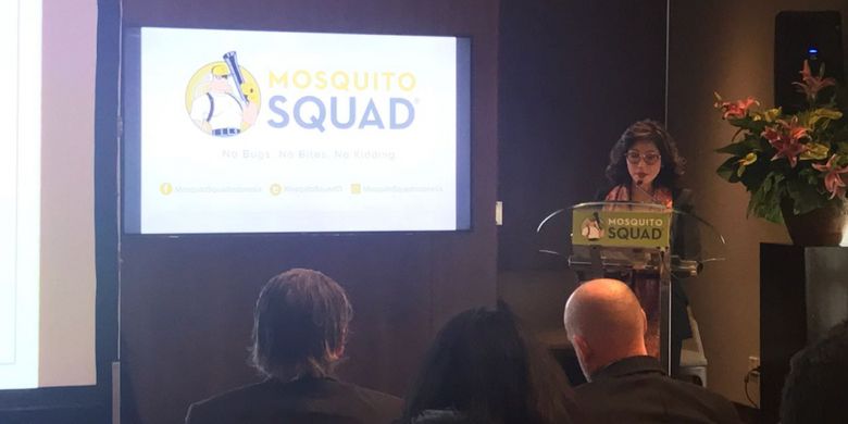 Peluncuran jasa pembasmi nyamuk asal Amerika, Mosquito Squad di Jakarta oleh CEO Mosquito Squad Indonesia, Cecilia Wirawan, Senin (23/7/18) di Grand Hyatt, Jakarta.