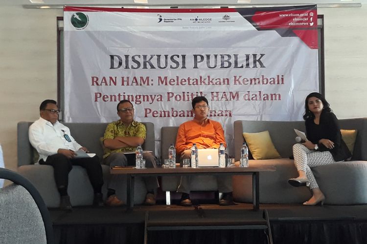 Diskusi publik RANHAM : Meletakkan Kembali Pentingya Politik HAM dalam Pembangunan di Menteng, Jakarta Pusat, Selasa (31/7/2018).