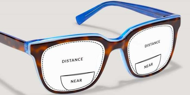 Konsep lensa bifokal dalam bingkai kacamata modern