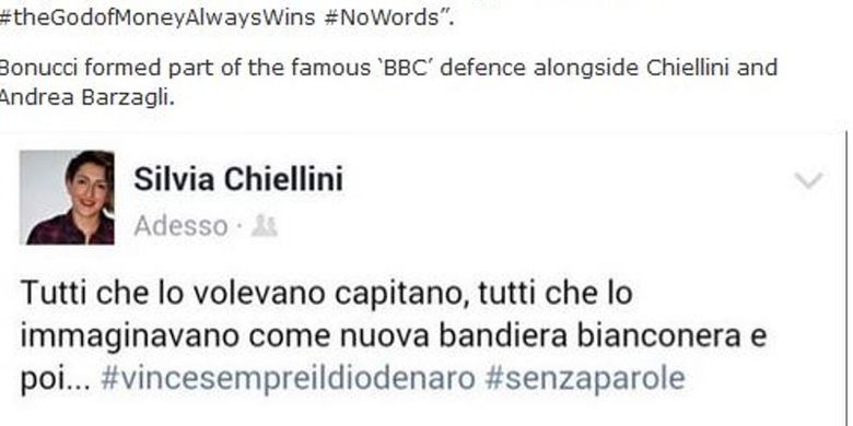Kecaman saudari Giorgio Chiellini, Silvia Chiellini, kepada Leonardo Bonucci yang memilih tinggalkan Juventus untuk bergabung dengan AC Milan.