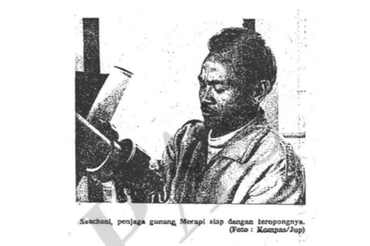 Saechani, penjaga Gunung Merapi yang berjaga di Pos Babadan Magelang, tahun 1972