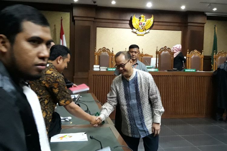 Mantan Kepala BPPN, Syafruddin Arsyad Temenggung di Pengadilan Tipikor Jakarta, Senin (14/5/2018).