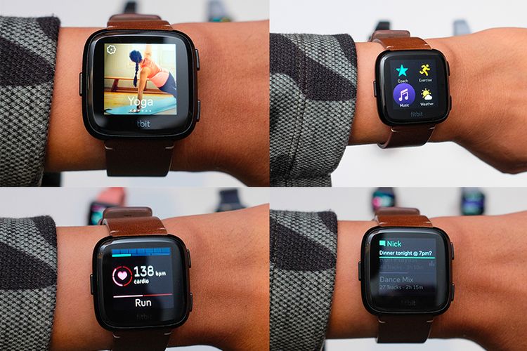Fitbit Versa menunjang berbagai fitur, mulai dari panduan Yoga, musik, pencatat jarak tempuh saat berlari, serta notifikasi dari smartphone
