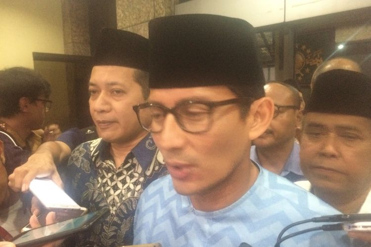 Bakal calon wakil presiden Sandiaga Salahuddin Uno di Kantor PBNU, Jakarta, Kamis (16/8/2018).