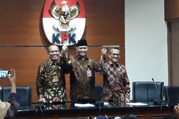 Ketua KPK Agus Rahardjo dan Pimpinan Komisi Yudisial Jaja Ahmad Jayus di Gedung KPK Jakarta, Jumat (13/7/2018).