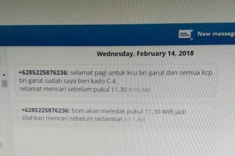 SMS ancaman bom yang diterima BRI yang membuat semua kantor BRI di Garut Ditutup(KOMPAS.com/ ARI MAULANA KARANG)