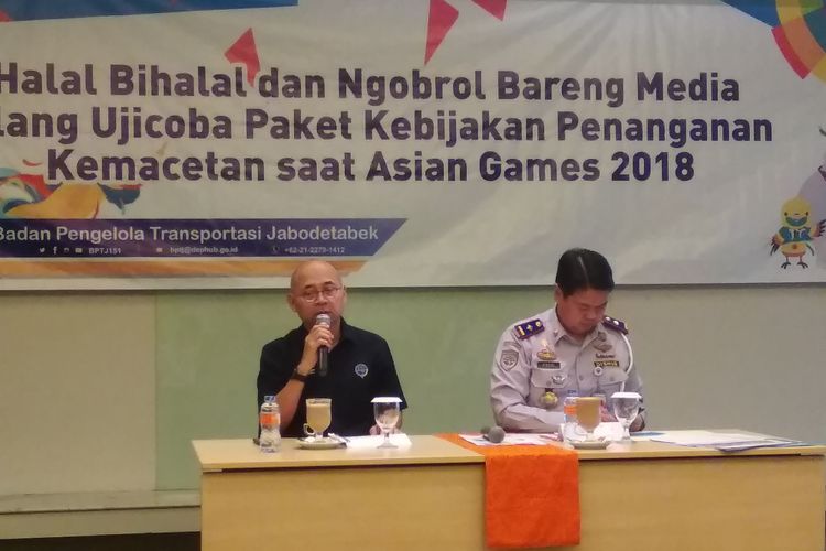 Kepala BPTJ Bambang Prihartono dan Kepala Dinas Perhubungan DKI Andriyansyah sosialiasaikan rekayasa lalin Asean Games, Selasa (26/6/2018)