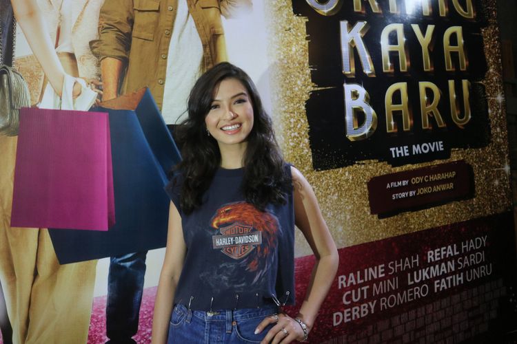 Artis peran Raline Shah dalam jumpa pers film Orang Kaya Baru di kawasan Senopati, Kebayoran Baru, Jakarta Selatan, Rabu (17/10/2018).