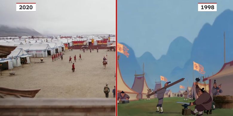 Komparasi Mulan versi live-action dengan Mulan versi animasi.