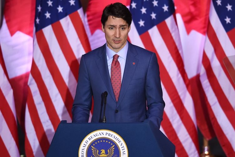 PM Kanada Justin Trudeau saat berbicara di perpustakaan Ronald Reagan di California, Jumat (9/2/2018).