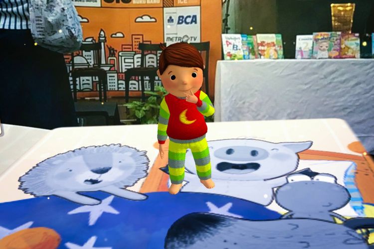 Karakter dalam buku seri Little Hippo menjadi hidup dalam rupa tiga dimensi usai dipindai menggunakan gawai yang terpasang aplikasi Hippo Magic.