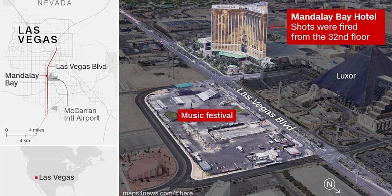 Stephen Paddock, pensiunan akuntan, seorang miliuner dan investor real estat, menembak mati puluhan orang melukai lebih dari 520 orang di Las Vegas, AS, Minggu (1/10/2017) malam. 