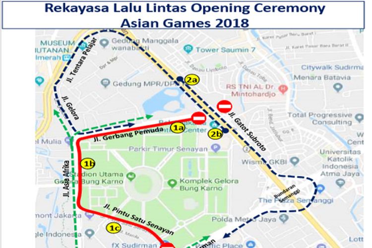 Rekayasa lalu lintas saat pembukaan Asian Games 2018 di Senayan, Sabtu (18/8/2018)
