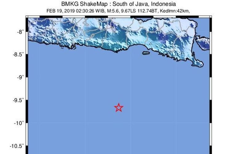 Gempa berkekuatan 5,6 guncang wilayah selatan Jawa, tepatnya selatan Kabupaten Malang pada 19 Februari 2019 pukul 2.30 WIB. Guncangan dirasakan sampai Bali.